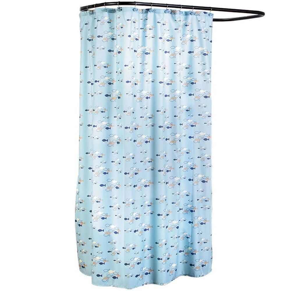 School of Fish Fabric Shower Curtain Blue White Retro Summer Bath Polyester NEW